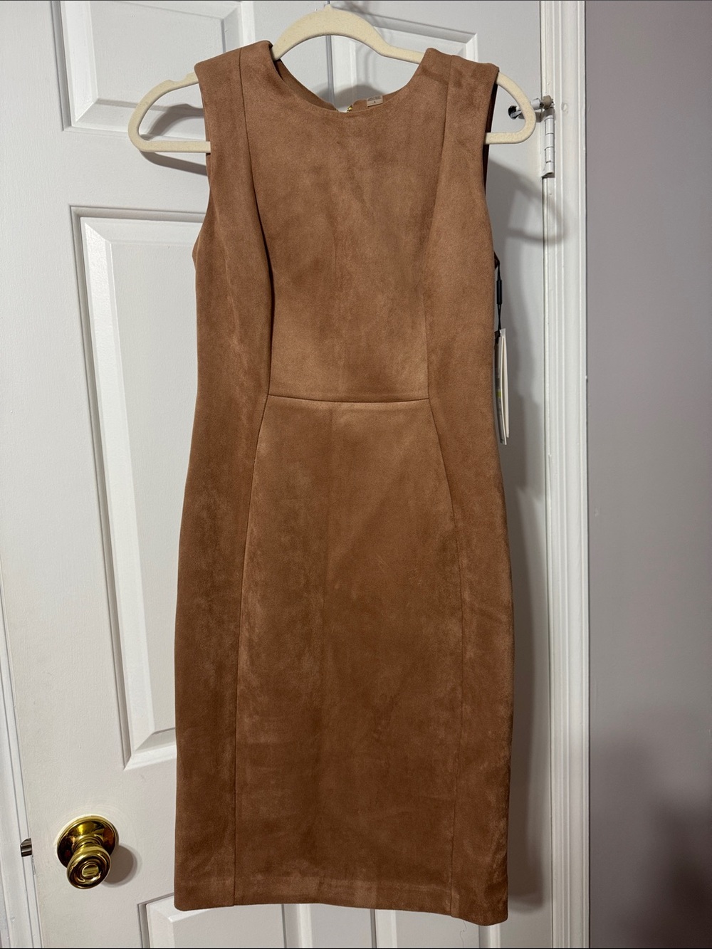 Calvin Klein Tan Suede-Look Sleeveless Midi Sheath Dress